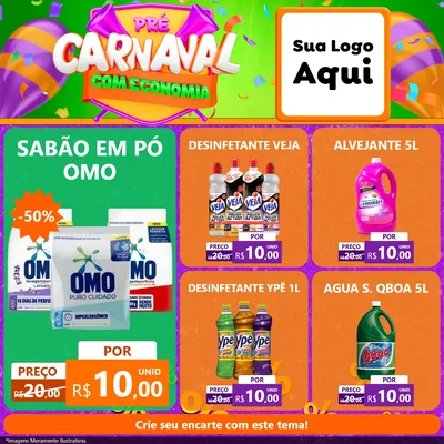 Modelo de Rede Social para Feed Facebook com o tema Pré-Carnaval Com Economia para Produtos de Limpeza