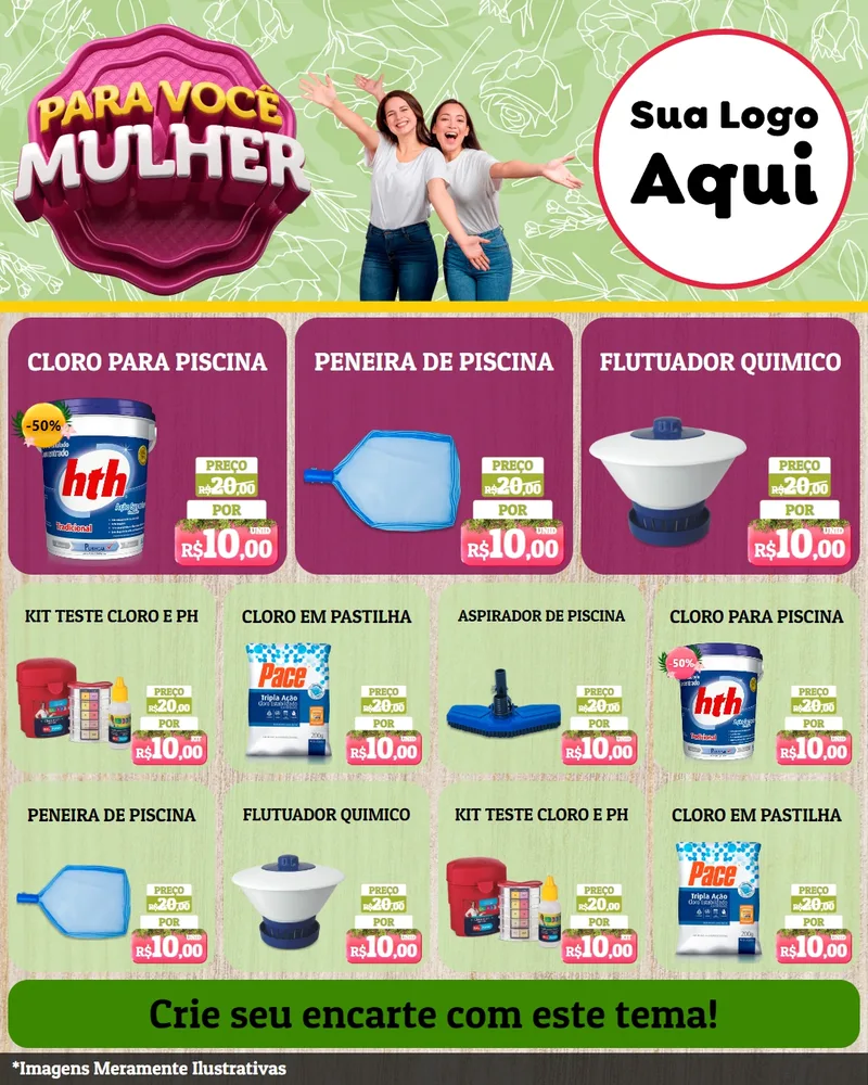 Modelo de Rede Social para Feed Instagram com o tema Para Você Mulher para Produtos para Piscina