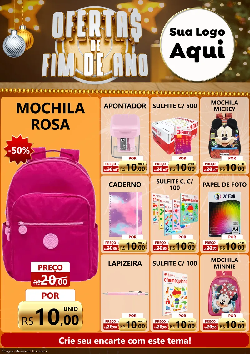 Modelo de Encarte para Encarte A4 Vertical com o tema Ofertas de Fim de Ano para Papelaria