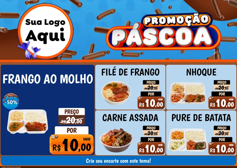 Modelo de Encarte para Encarte A4 Horizontal com o tema Promoção Páscoa para Restaurante