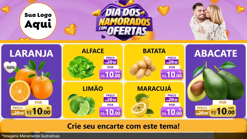 Modelo de TV para TV Horizontal com o tema Dia Dos Namorados Com Ofertas para Hortifrúti