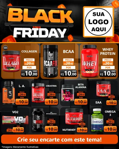 Modelo de Rede Social para Feed Instagram com o tema Black Friday para Suplementos alimentares