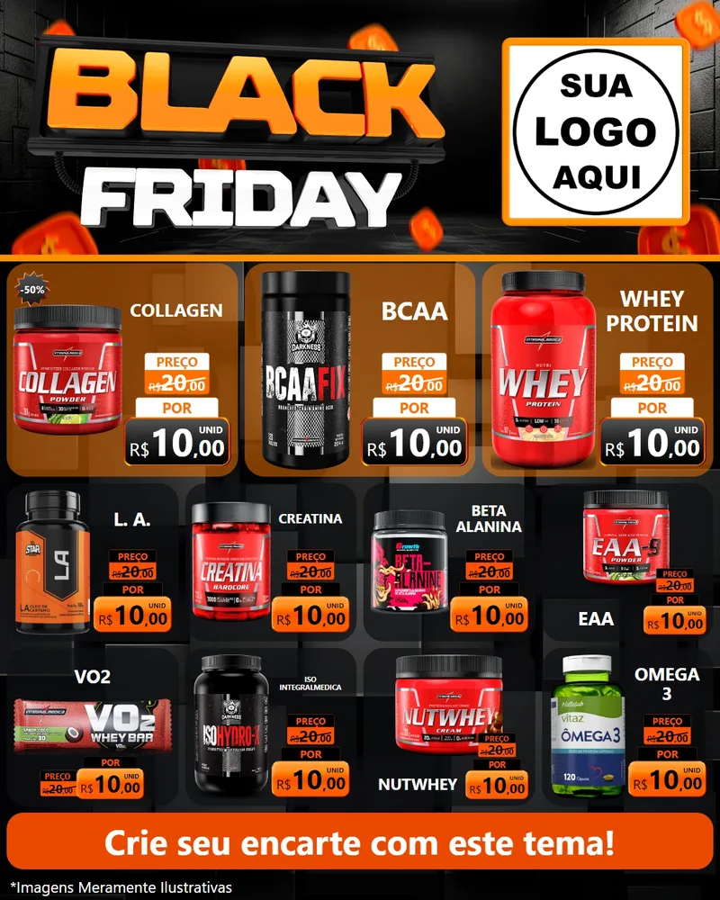 Modelo de Rede Social para Feed Instagram com o tema Black Friday para Suplementos alimentares