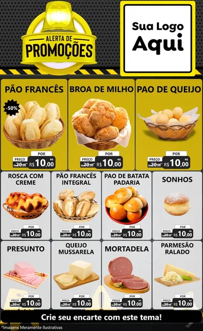 Modelo de Encarte para Encarte Grande com o tema Alerta de Promoções para Padaria