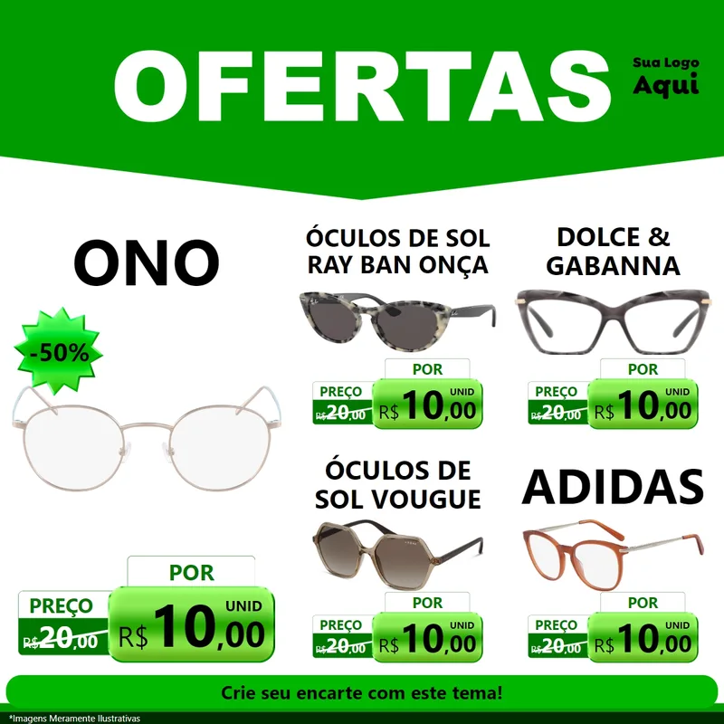 Modelo de Rede Social para Feed Facebook com o tema Ofertas Verde Cartaz para Óticas