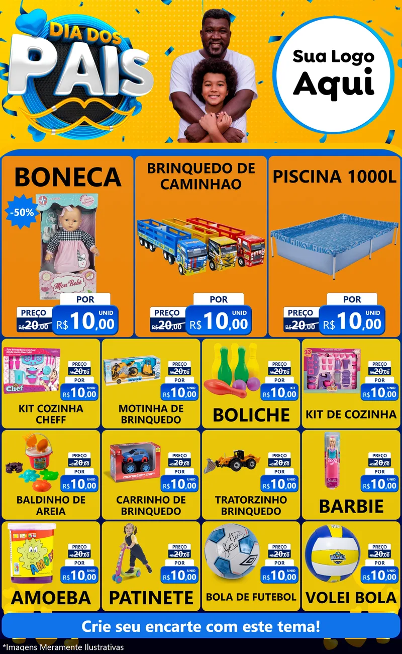 Modelo de Encarte para Encarte Grande com o tema Dia dos Pais para Brinquedos
