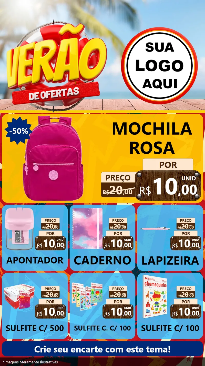 Modelo de Rede Social para Stories com o tema Verão de Ofertas para Papelaria