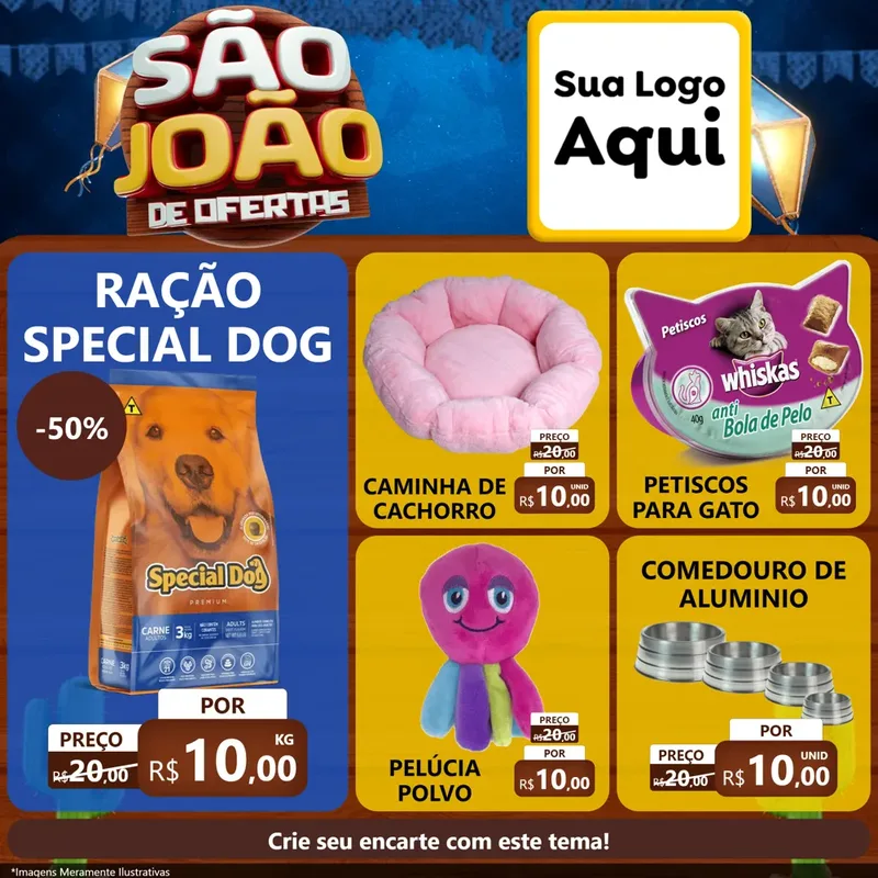 Modelo de Rede Social para Feed Facebook com o tema São João Ofertas Imbatíveis! - Junina para Pet Shop