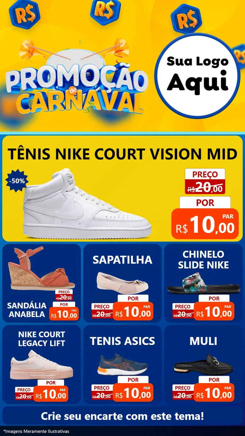 Modelo de Rede Social para Stories com o tema Promoção de Carnaval para Calçados