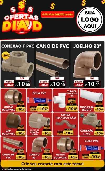 Modelo de Encarte para Encarte Grande com o tema Ofertas Dia D para Tubos e conexões