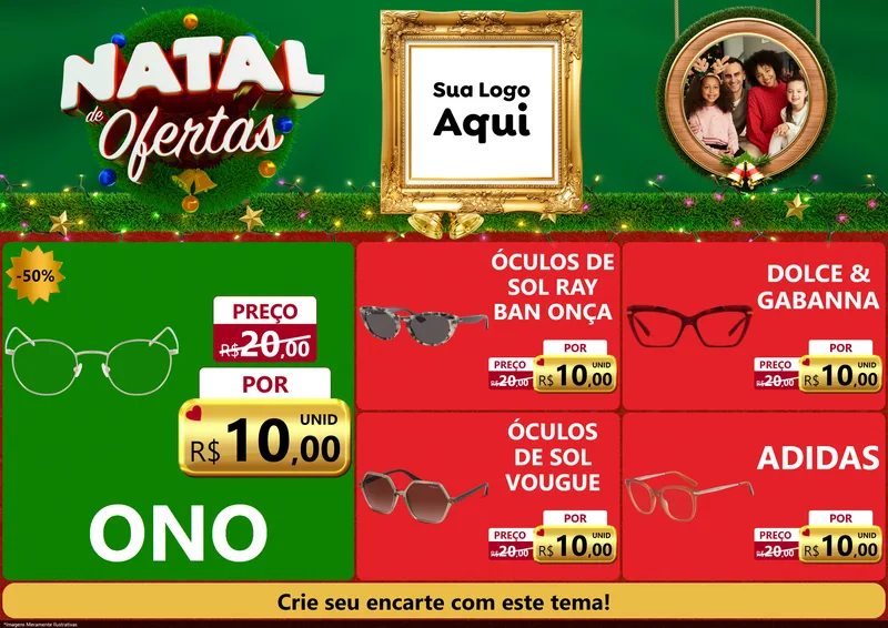 Modelo de Encarte para Encarte A4 Horizontal com o tema Natal de Ofertas para Óticas