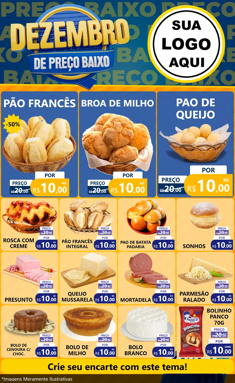 Modelo de Encarte para Encarte Grande com o tema Dezembro de Preço Baixo para Padaria