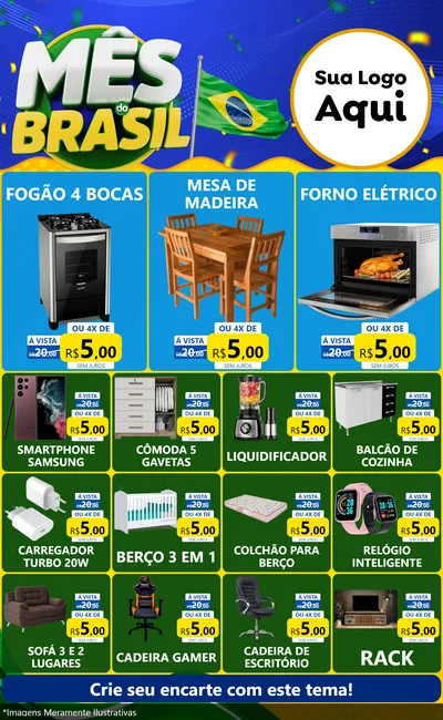 Modelo de Encarte para Encarte Grande com o tema Mês do Brasil para Móveis e Eletro