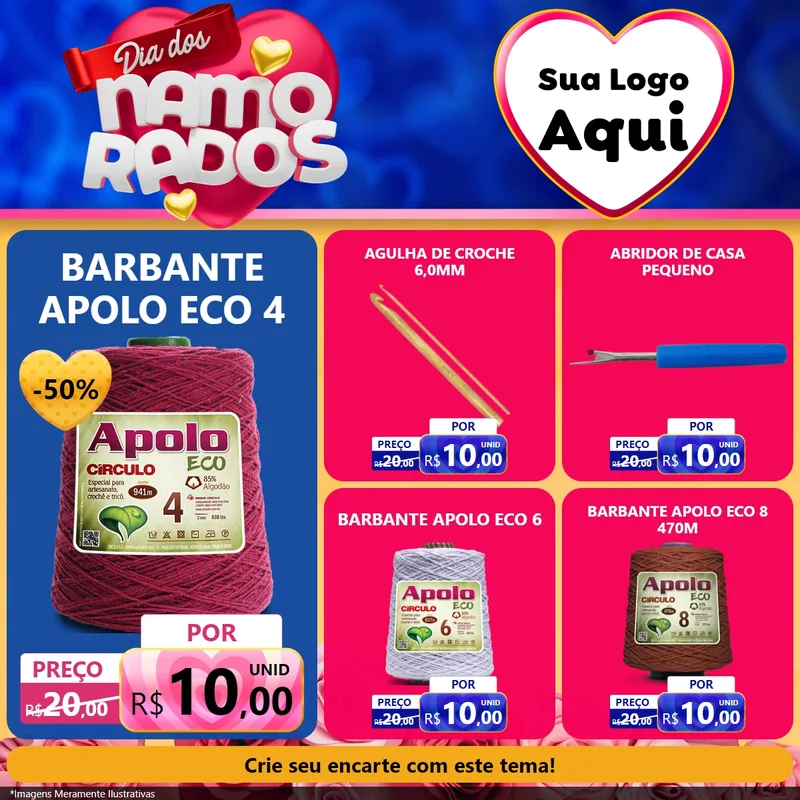Modelo de Rede Social para Feed Facebook com o tema Dia dos namorados para Armarinho e Aviamentos
