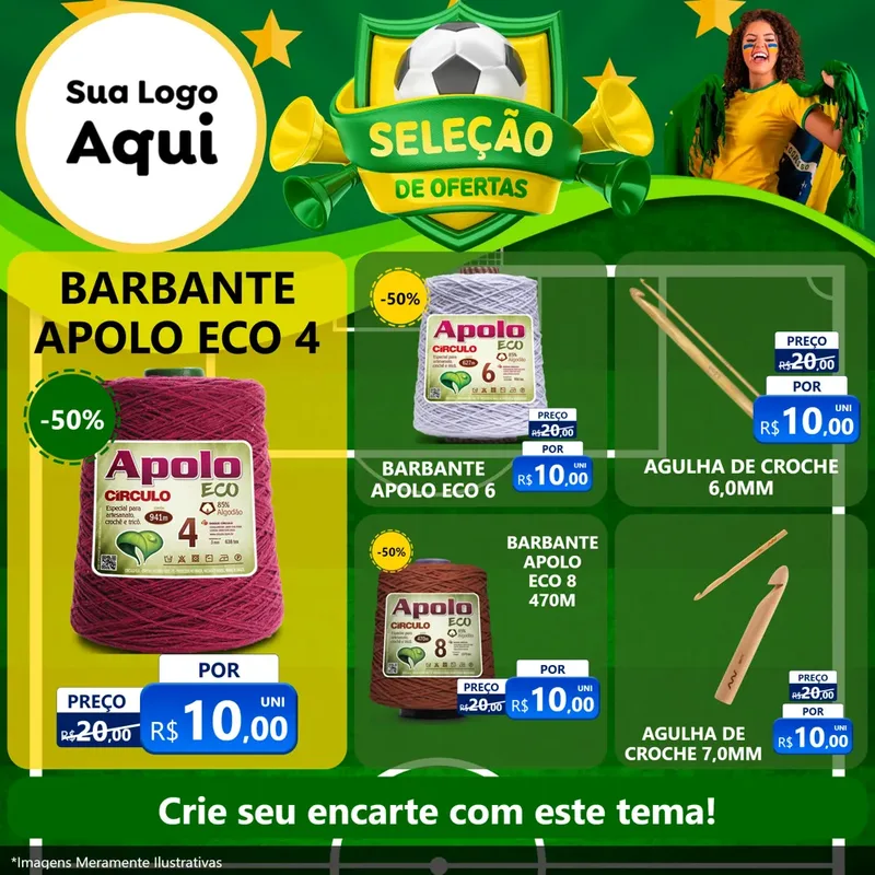 Modelo de Rede Social para Feed Facebook com o tema Seleção de Ofertas - Copa para Armarinho e Aviamentos