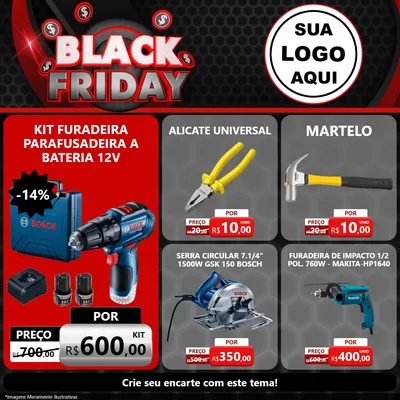 Modelo de Rede Social para Feed Facebook com o tema Black Friday para Maquinas e Ferramentas