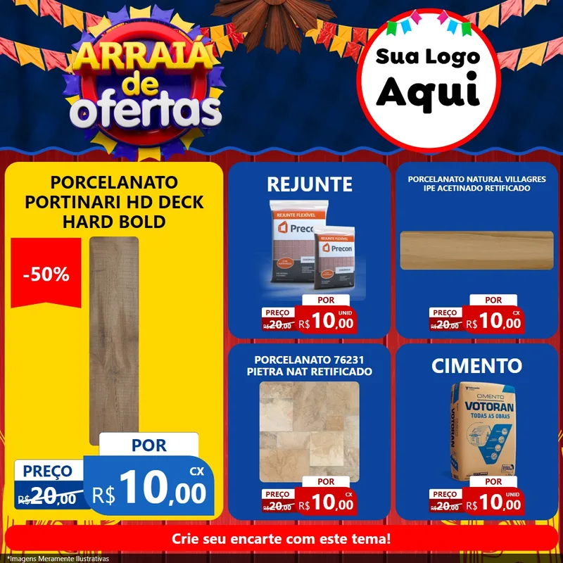 Modelo de Rede Social para Feed Facebook com o tema Arraiá de Ofertas para Pisos e revestimentos
