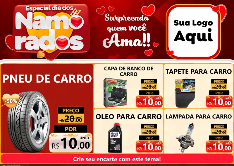 Modelo de Encarte para Encarte A4 Horizontal com o tema Especial Dia dos Namorados para Auto peças