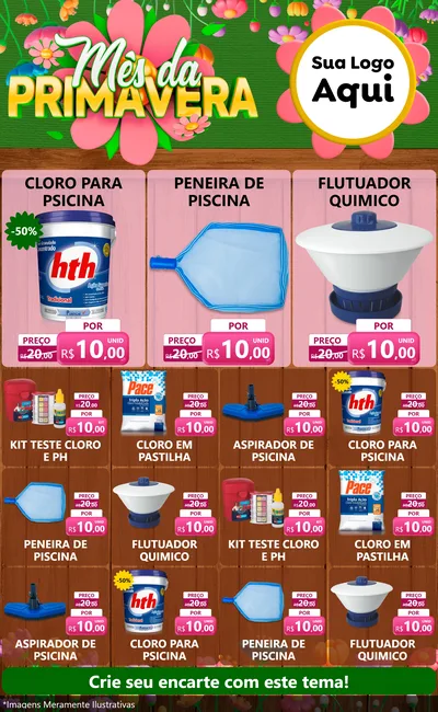 Modelo de Encarte para Encarte Grande com o tema Mês da Primavera para Produtos para Piscina