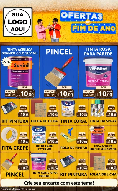 Modelo de Encarte para Encarte Grande com o tema Ofertas de Fim de Ano para Tintas e Ferramentas