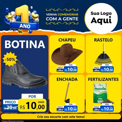 Modelo de Rede Social para Feed Facebook com o tema Um Ano de Aniversário para Agropecuária