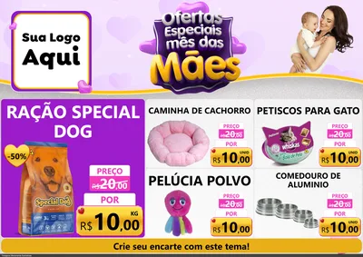 Modelo de Encarte para Encarte A4 Horizontal com o tema Ofertas Especiais - Mês das Mães para Pet Shop