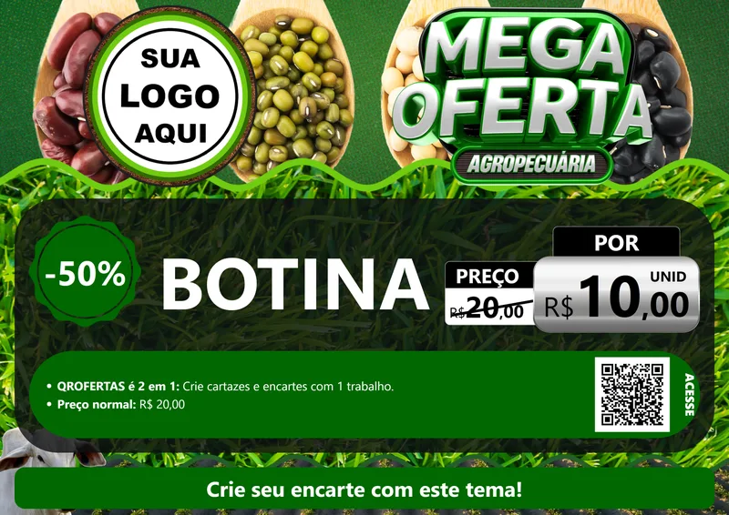 Modelo de Cartaz para Cartaz A4 Horizontal com o tema Mega Oferta - Agropecuária para Agropecuária