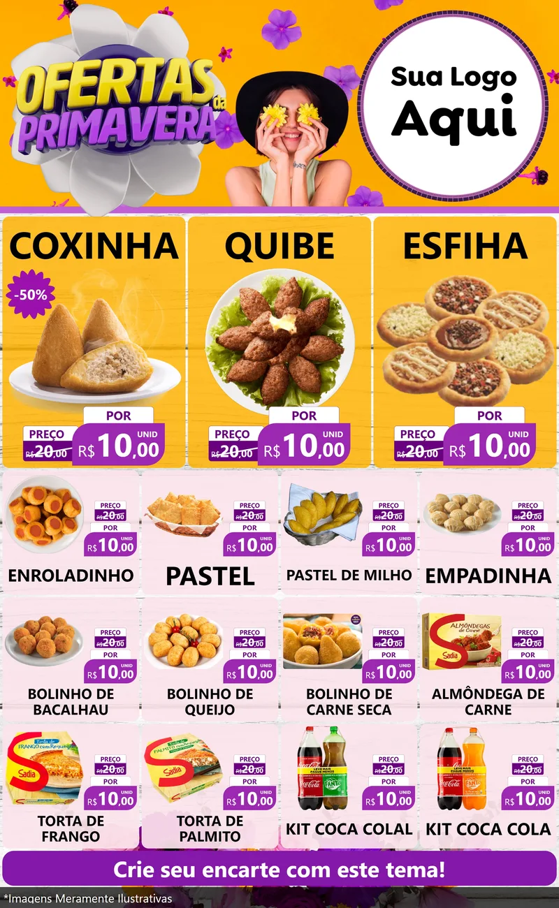 Modelo de Encarte para Encarte Grande com o tema Ofertas Da Primavera para Salgadaria
