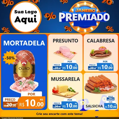 Modelo de Rede Social para Feed Facebook com o tema Janeiro Premiado para Frios e Laticínios