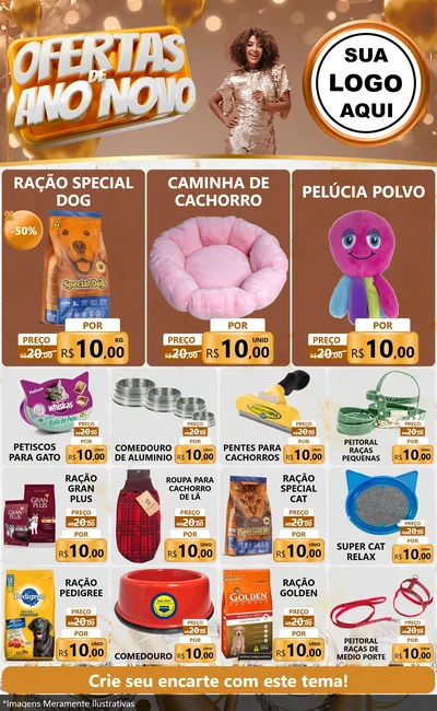 Modelo de Encarte para Encarte Grande com o tema Ofertas de Ano Novo para Pet Shop