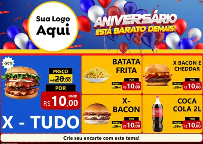 Modelo de Encarte para Encarte A4 Horizontal com o tema Aniversário para Hamburgueria