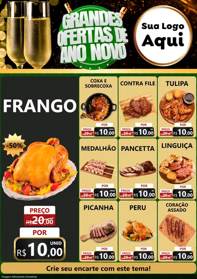 Modelo de Encarte para Encarte A4 Vertical com o tema Grandes Ofertas de Ano Novo para Assados