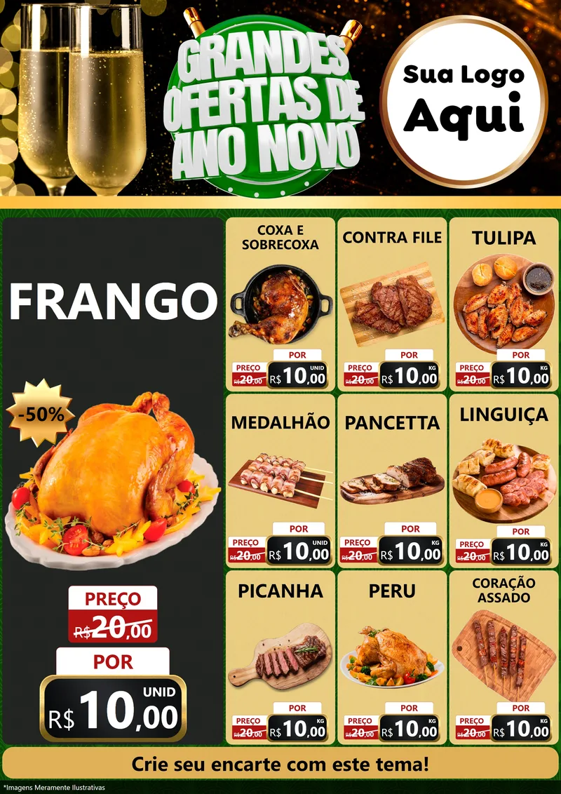 Modelo de Encarte para Encarte A4 Vertical com o tema Grandes Ofertas de Ano Novo para Assados