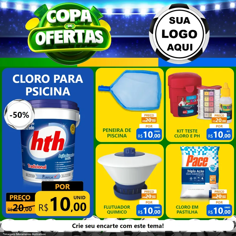 Modelo de Rede Social para Feed Facebook com o tema Copa de Ofertas para Produtos para Piscina