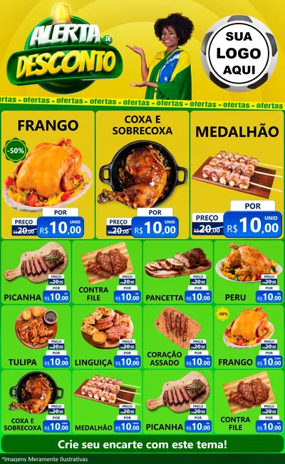 Modelo de Encarte para Encarte Grande com o tema Alerta de Desconto para Assados