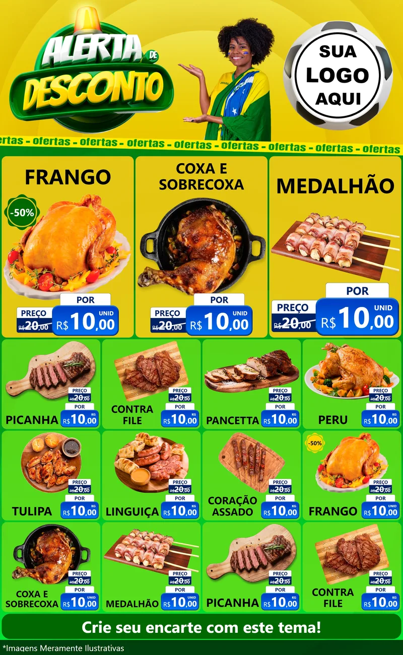 Modelo de Encarte para Encarte Grande com o tema Alerta de Desconto para Assados