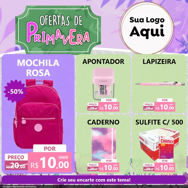 Modelo de Rede Social para Feed Facebook com o tema Ofertas de Primavera para Papelaria