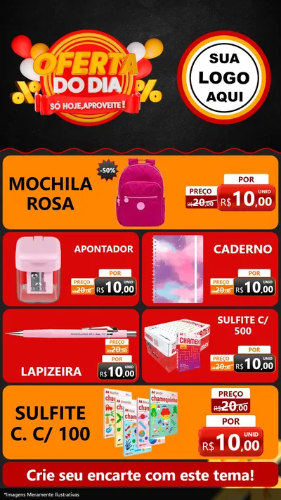 Modelo de TV para TV Vertical com o tema Oferta do Dia - Só hoje, Aproveite! para Papelaria