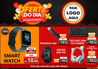 Modelo de Encarte para Encarte A4 Horizontal com o tema Oferta do Dia - Só hoje, Aproveite! para Informática