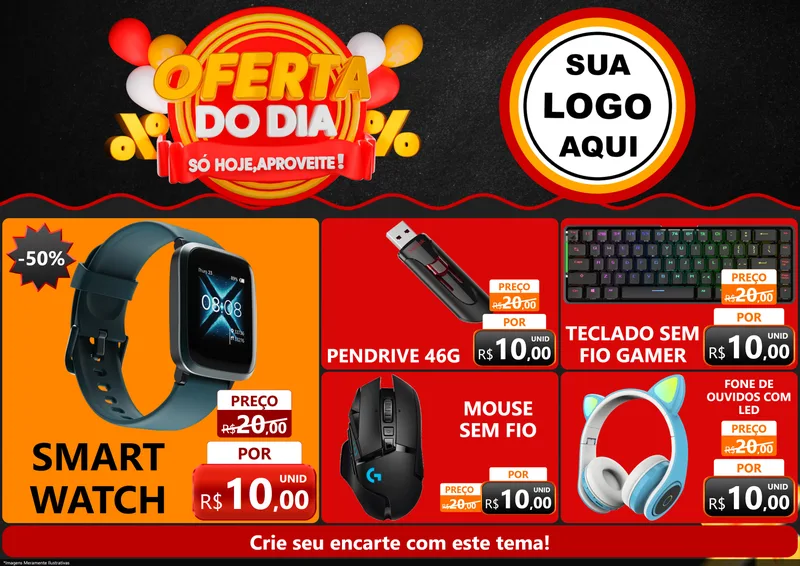 Modelo de Encarte para Encarte A4 Horizontal com o tema Oferta do Dia - Só hoje, Aproveite! para Informática
