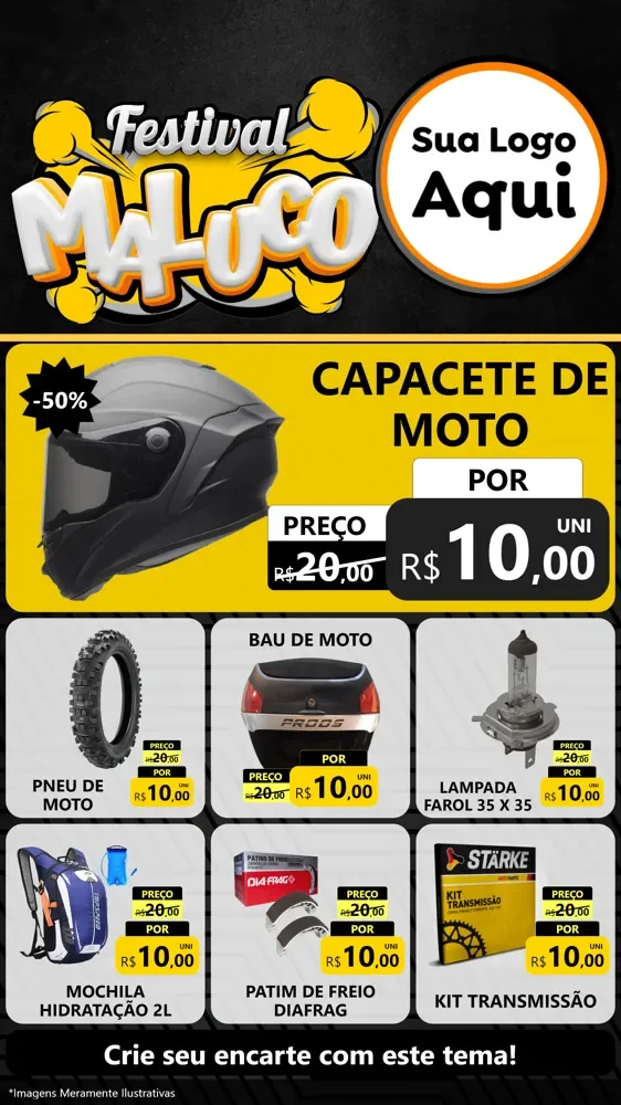 Modelo de Rede Social para Stories com o tema Festival Maluco para Moto peças