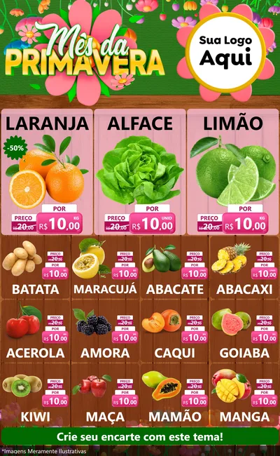 Modelo de Encarte para Encarte Grande com o tema Mês da Primavera para Hortifrúti