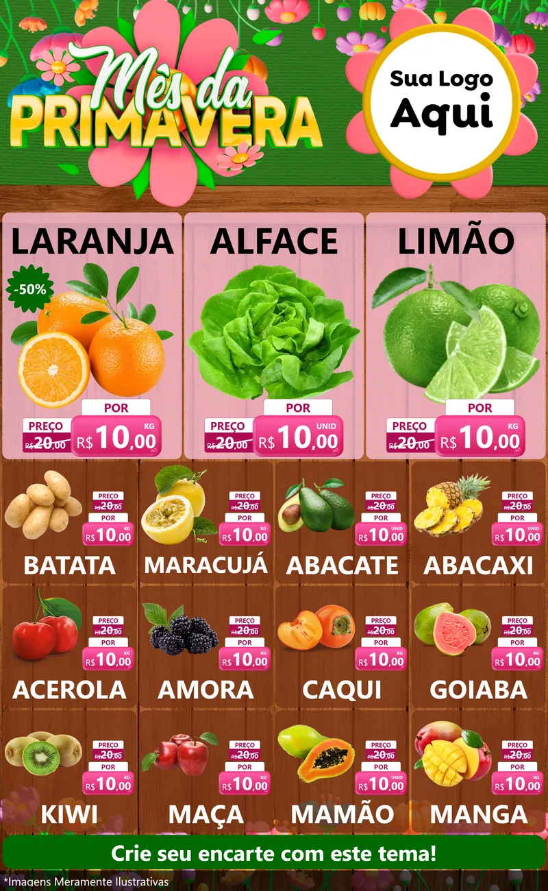 Modelo de Encarte para Encarte Grande com o tema Mês da Primavera para Hortifrúti