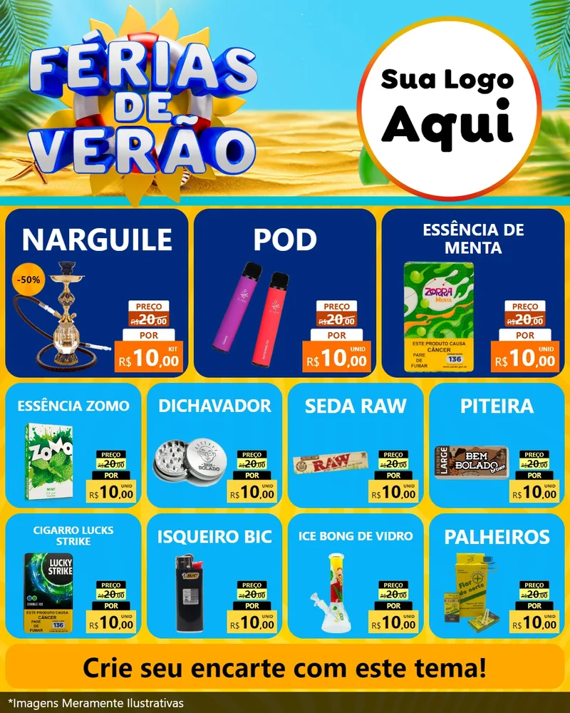 Modelo de Rede Social para Feed Instagram com o tema Férias de Verão para Tabacaria