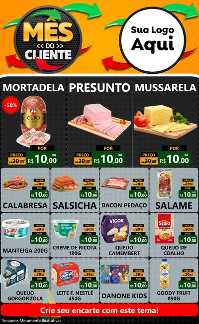 Modelo de Encarte para Encarte Grande com o tema Mês do Cliente para Frios e Laticínios