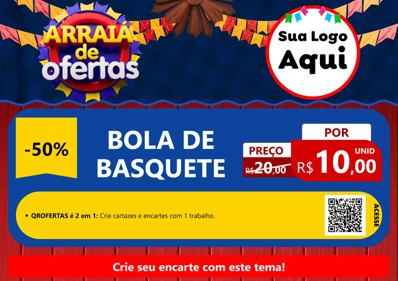 Modelo de Cartaz para Cartaz A4 Horizontal com o tema Arraiá de Ofertas para Artigos Esportivos