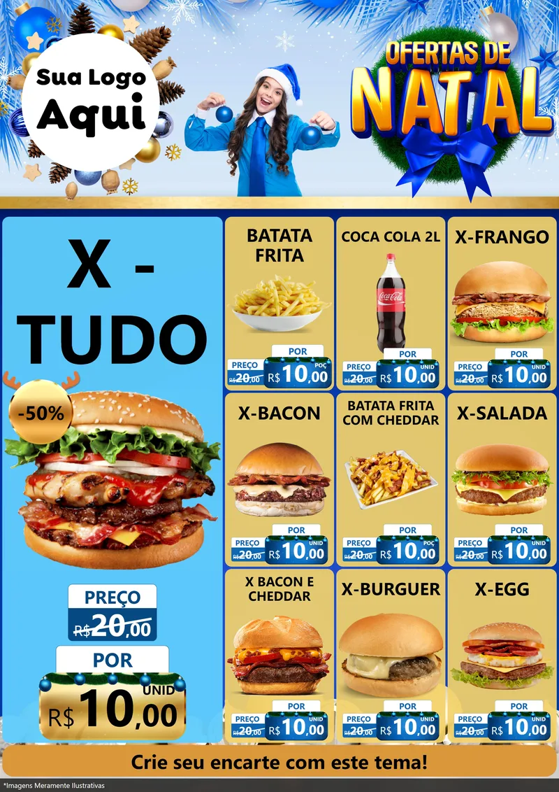 Modelo de Encarte para Encarte A4 Vertical com o tema Ofertas de Natal para Hamburgueria
