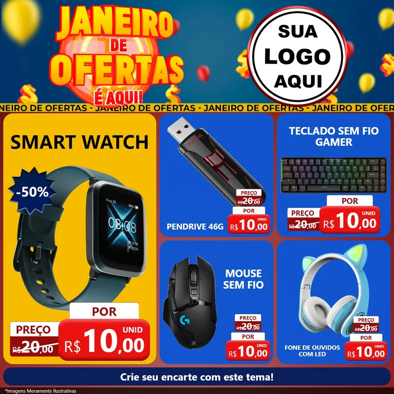 Modelo de Rede Social para Feed Facebook com o tema Janeiro de Ofertas É Aqui! para Informática