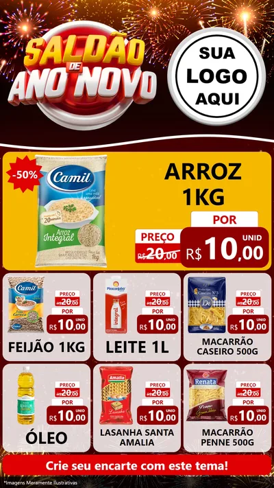 Modelo de Rede Social para Stories com o tema Saldão de Ano Novo para Supermercado