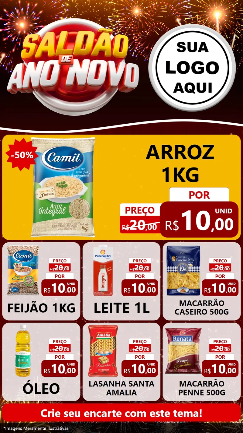 Modelo de Rede Social para Stories com o tema Saldão de Ano Novo para Supermercado